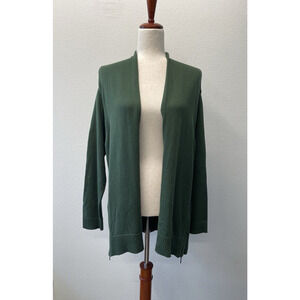 J. Jill Cardigan Sweater Womens Size L Dark Green Cotton Knit Open Front